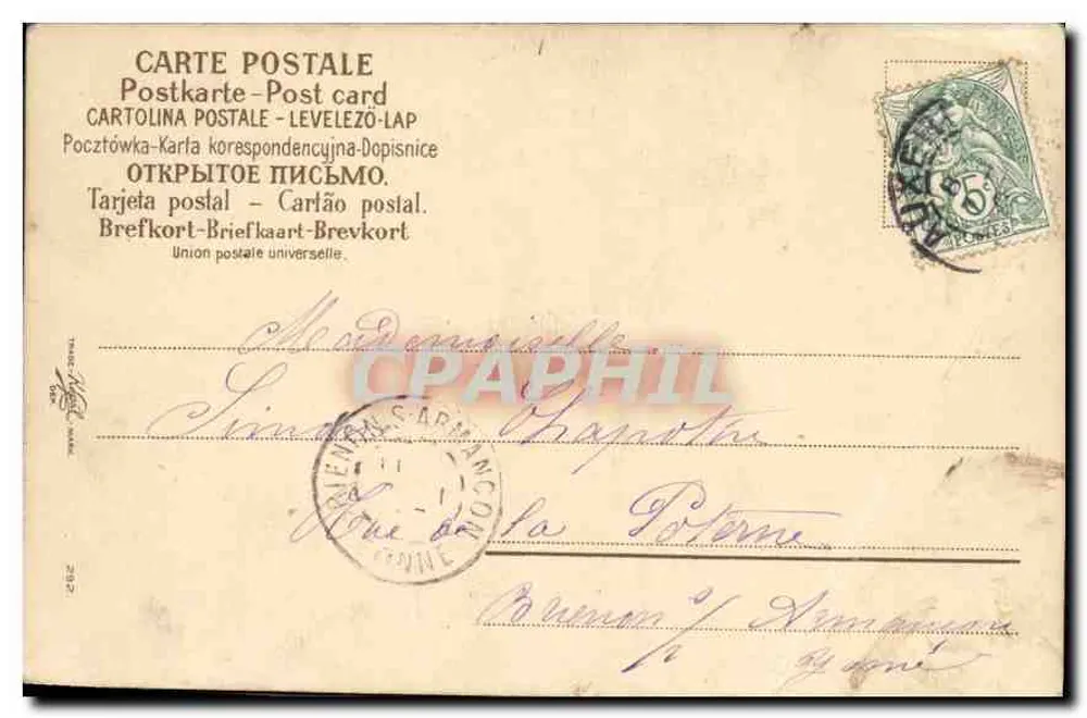 Ave e flores — Poema amoroso — Carta postal multilingue - Verso