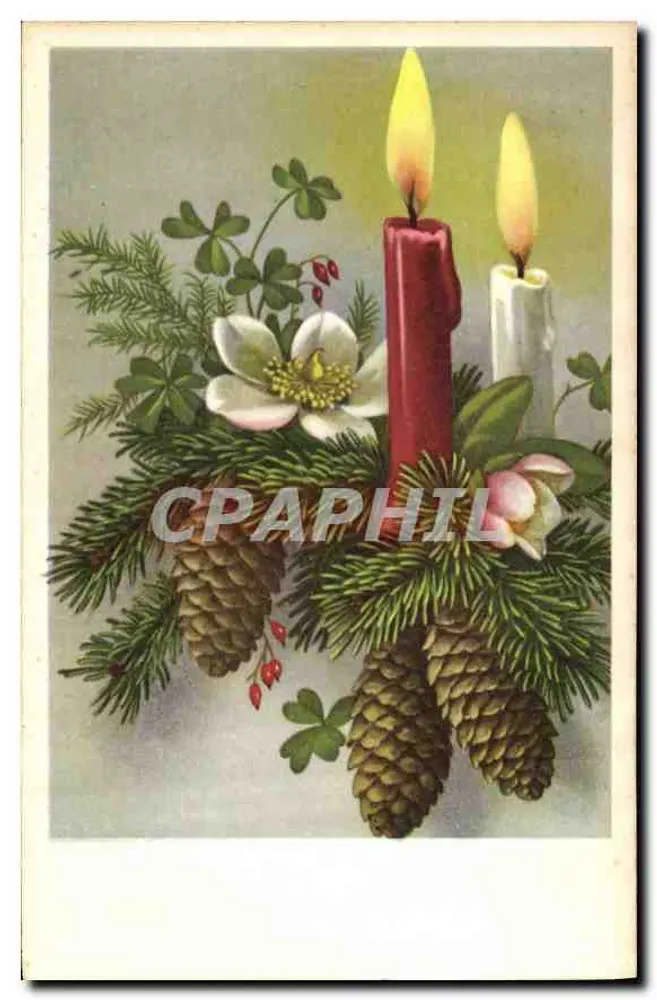 Candélabre de Natal — decoração floral e coníferas — editor anônimo, n° 101 - Frente