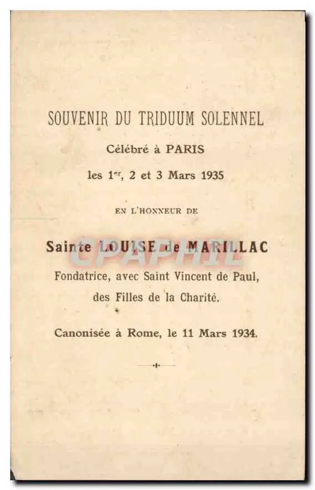 Sainte Louise de Marillac — Gründerin der Töchter der Caritas — B.-L., Paris - Rückseite