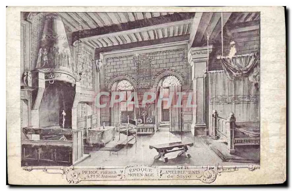 Interior de uma casa da Idade Média — ameublement de style — Perol Frères, 4, Faubourg Saint-Antoine, Paris - Frente