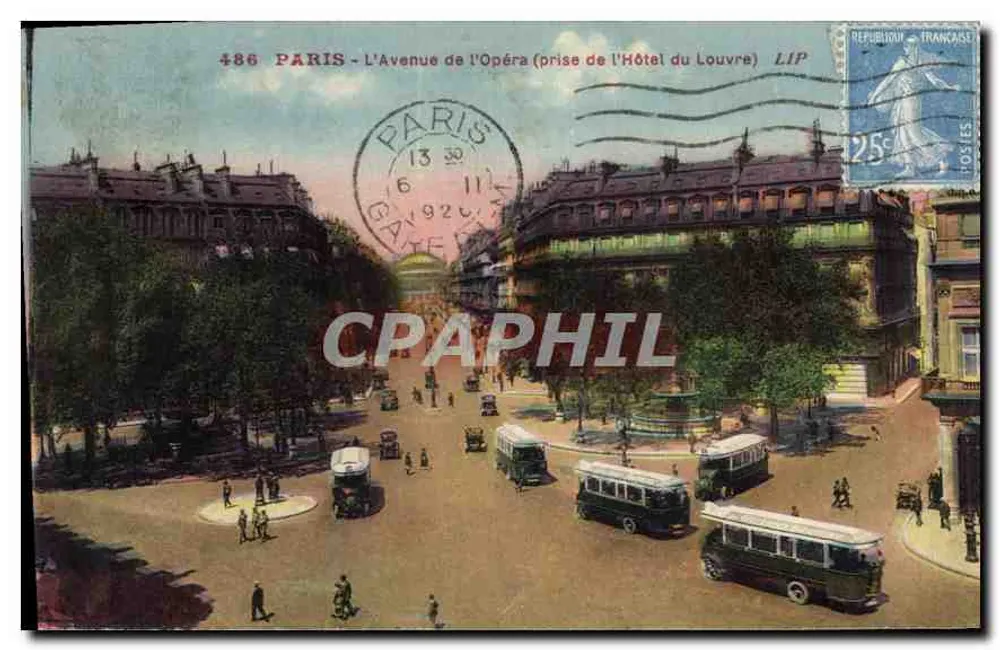 PARIS - Die Avenue de l'Opéra (Ansicht des Hôtel du Louvre) — Ausgabe LIP, Nr. 486 - Vorderseite