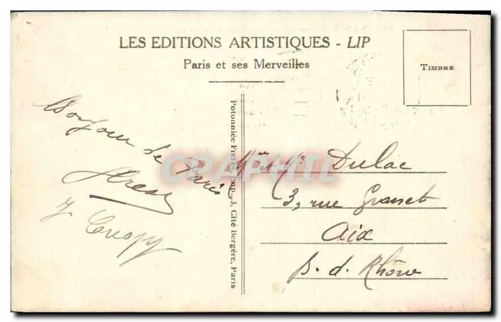 PARIS - Die Avenue de l'Opéra (Ansicht des Hôtel du Louvre) — Ausgabe LIP, Nr. 486 - Rückseite