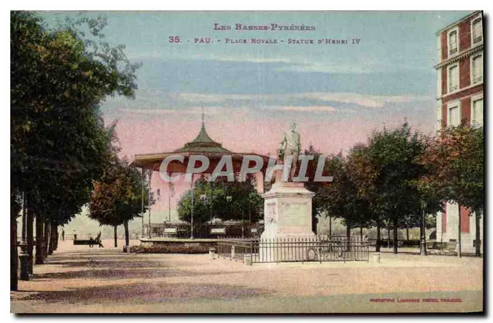 Pau - Praça Real - Estátua de Henrique IV — Les Basses-Pyrénées, editor Métotype Launay Frères, n°35 - Frente