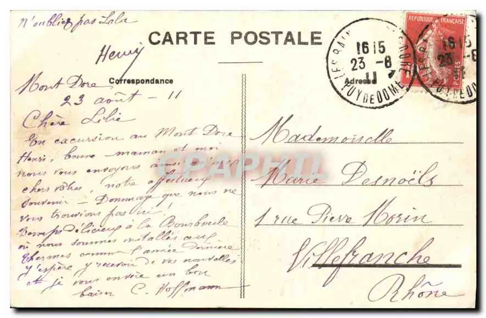 Mont-Dore — Vue générale et le Capucin — L'Auvergne, Puy-de-Dôme, n°452 - Verso