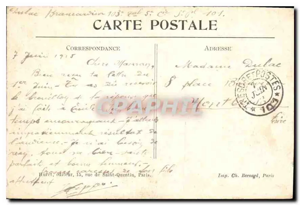 Guerbigny (Somme) — A Igreja — Vues à Paris N° 186 - Verso