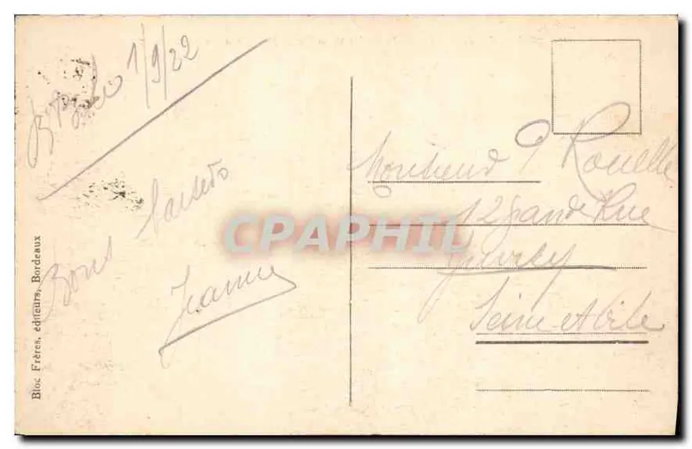 Biarritz (Côte basque) — Ansicht des Felsens der Jungfrau über stürmischem Meer — Bloc Frères, Bordeaux, n° 177 - Rückseite