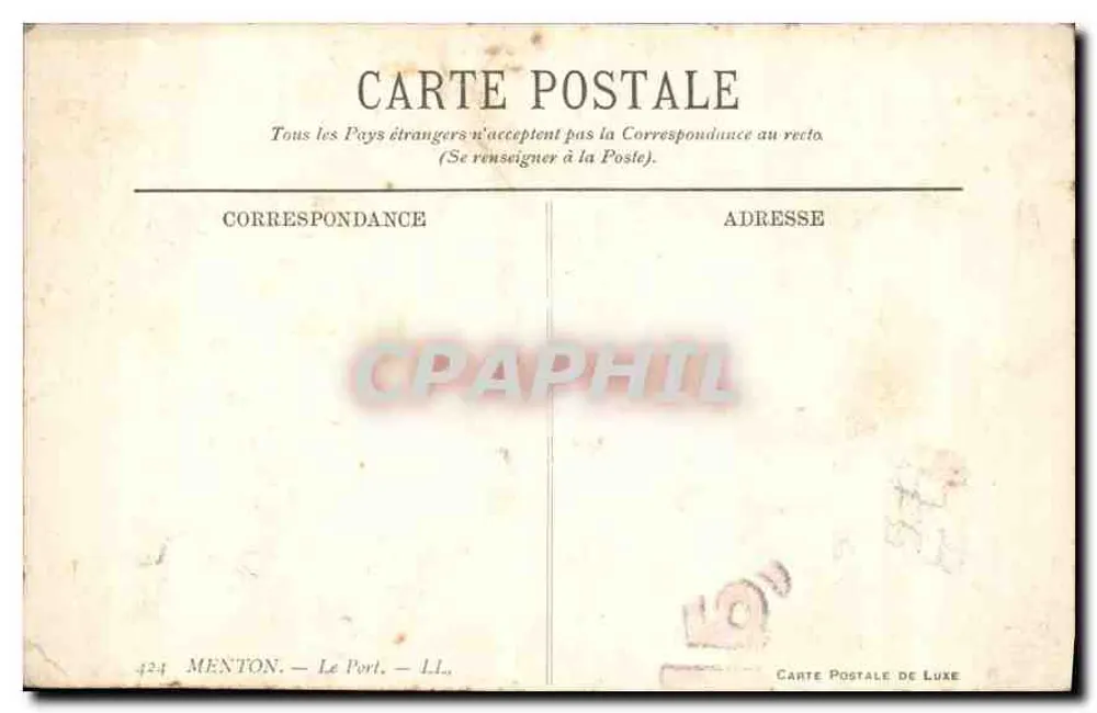 Menton — O Porto — Carte Postale de Luxe - Verso