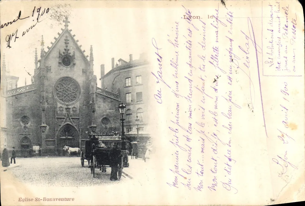 Église St-Bonaventure — façade gothique avec rosace — éditeur 'Eglise St-Bonaventure' imprimé en bas - Frente