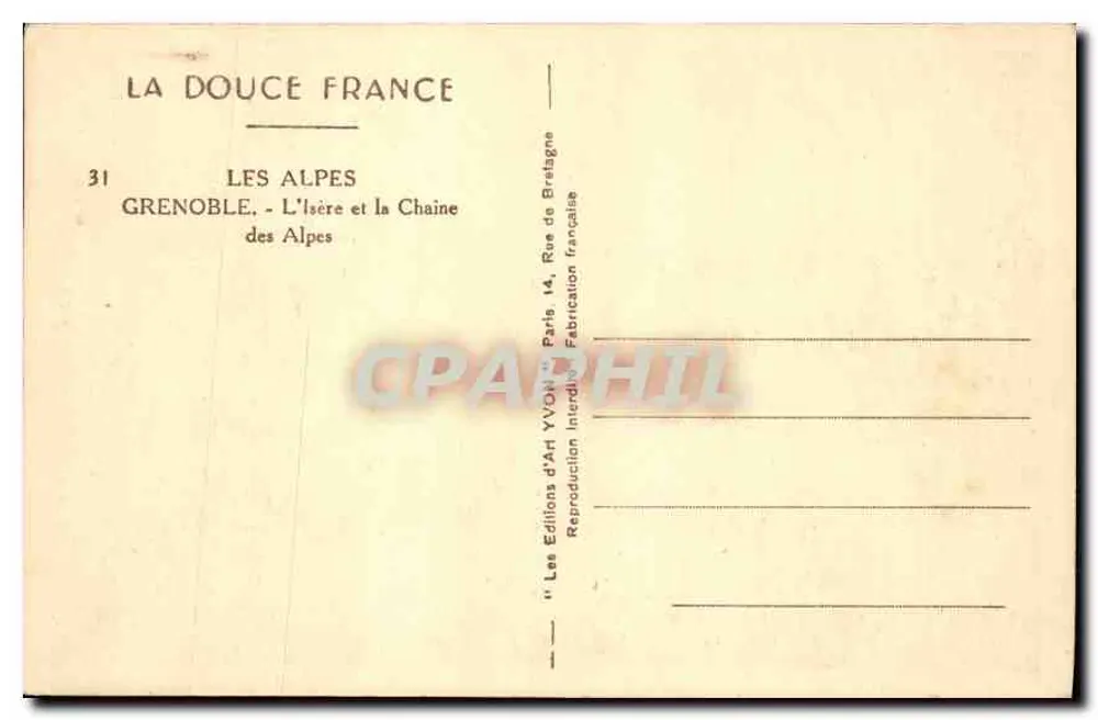 Grenoble — Die Isère und die Alpenkette — Éditions d'Art Yvot, Paris - Rückseite