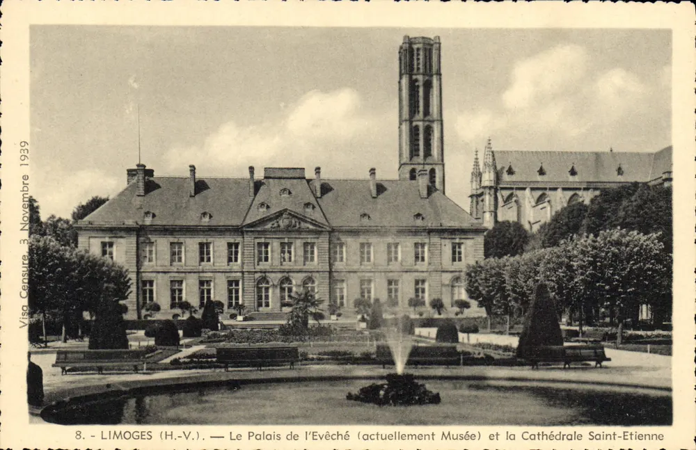 Limoges (H.-V.) — Das Bischofsschloss (heute Museum) und die Kathedrale Saint-Étienne — Zensurstempel 1939 - Vorderseite