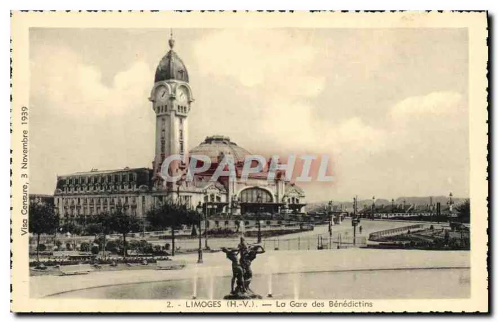 Limoges (H.-V.) — A Estação dos Beneditinos — Visa Censura 1939 - Frente