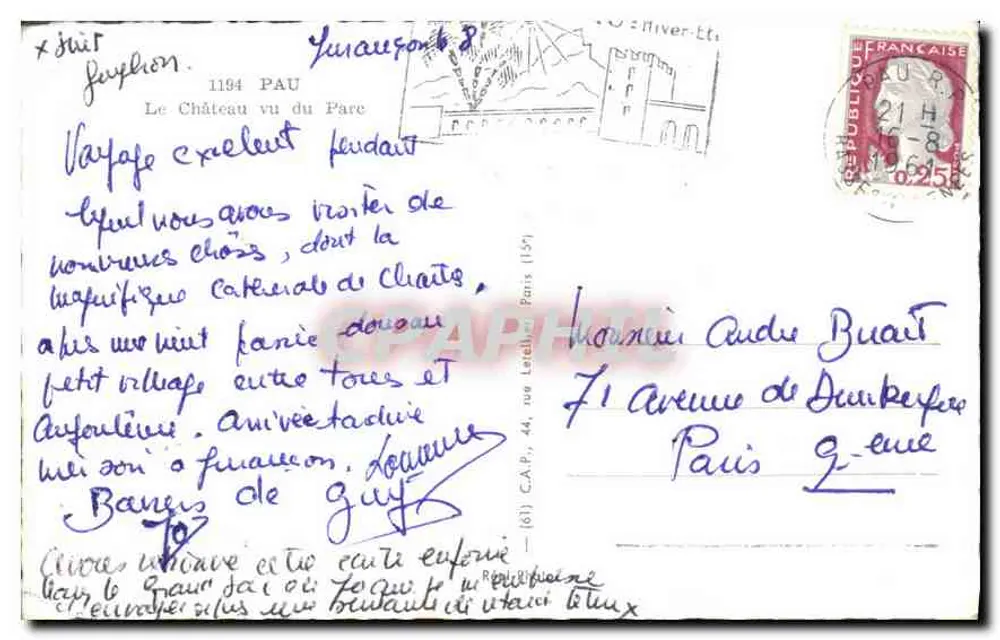 Castelo de Pau — vista do parque — editor Cap, n° 1194 - Verso