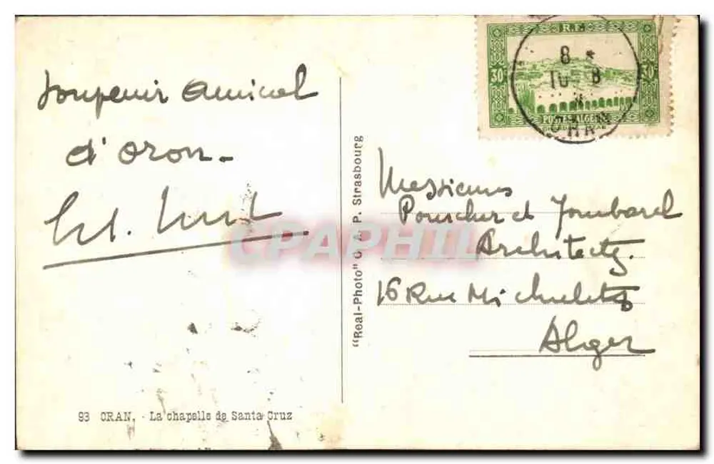 Die Kapelle Santa Cruz — Oran — Verlag 'Real-Photo' n° 83 - Rückseite