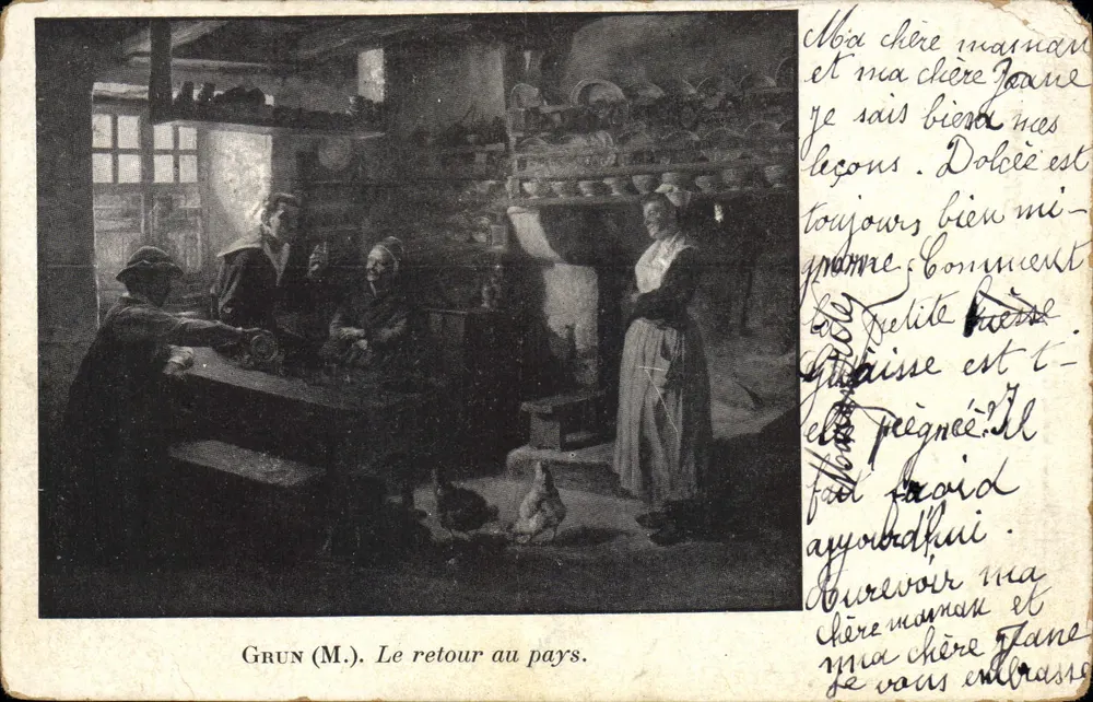 Le retour au pays — scène de ferme — éditeur GRUN (M.) - Frente
