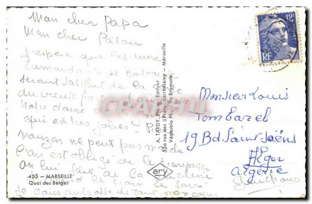 Porto de Marselha — Calçadão dos Belgas — A. TARDY, Fotógrafo Editor - Verso