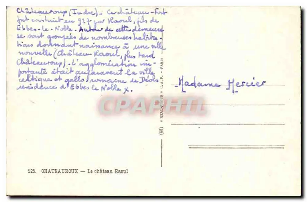 Châteauroux (Indre) — Zamek Raoul — wydawca Réal-Anato, Paryż, nr 125 - Rewers