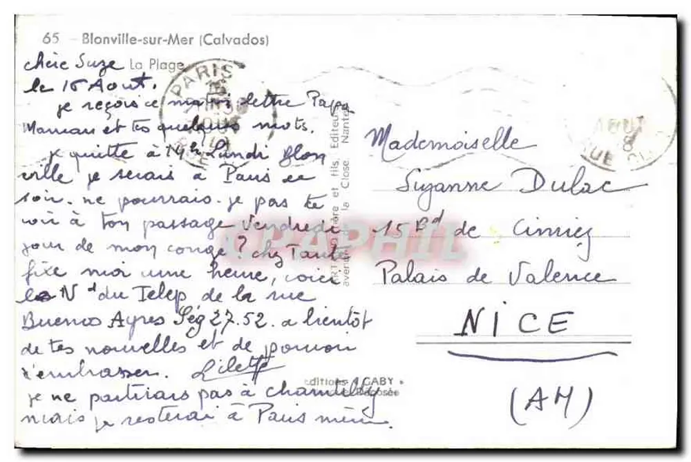 Strand von Blonville-sur-Mer — lebendige Szene mit Zelten und Spielen — Verlag SABY - Rückseite