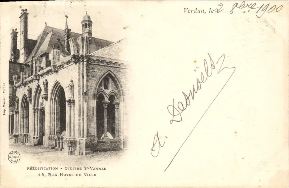 Reconstrução - Claustro de São Vannes — 15, Rua do Hotel de Ville — Fot. Marcel, Verdun - Frente