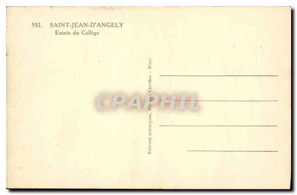 Saint-Jean-d'Angély — Entrada del Colegio — Ediciones artísticas, Marius Carrière - Niort - Reverso