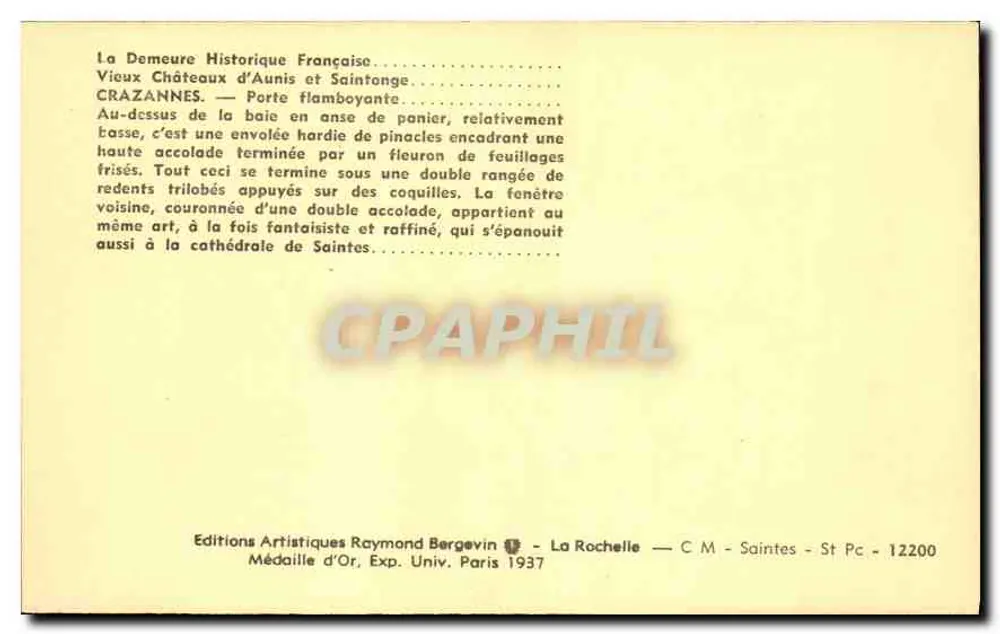 Craonnnes — Flamboyante Pforte — Künstleredition Raymond Bergevin - Rückseite