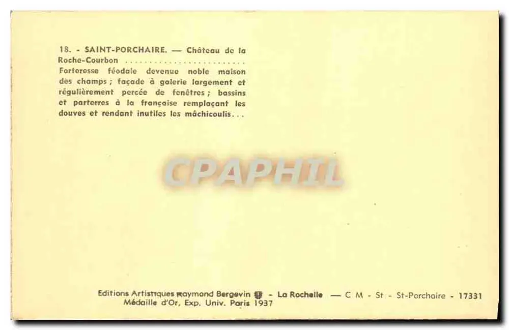 Saint-Porchaire — Schloss La Roche-Courbon — Verlag: Editions Artistiques Raymond Bergevin, La Rochelle - Rückseite