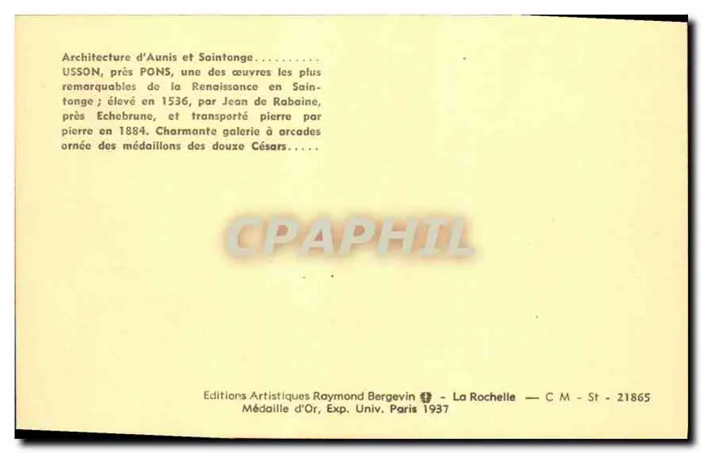 Usson bei Pons — Renaissance-Schloss — Éditions Artistiques Raymonde Bergevin - Rückseite