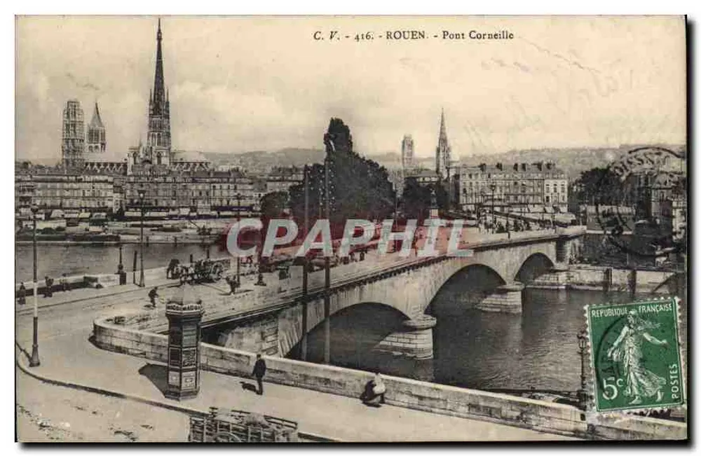 Rouen - Pont Corneille — vista panorâmica com catedral — C.V. 416 - Frente