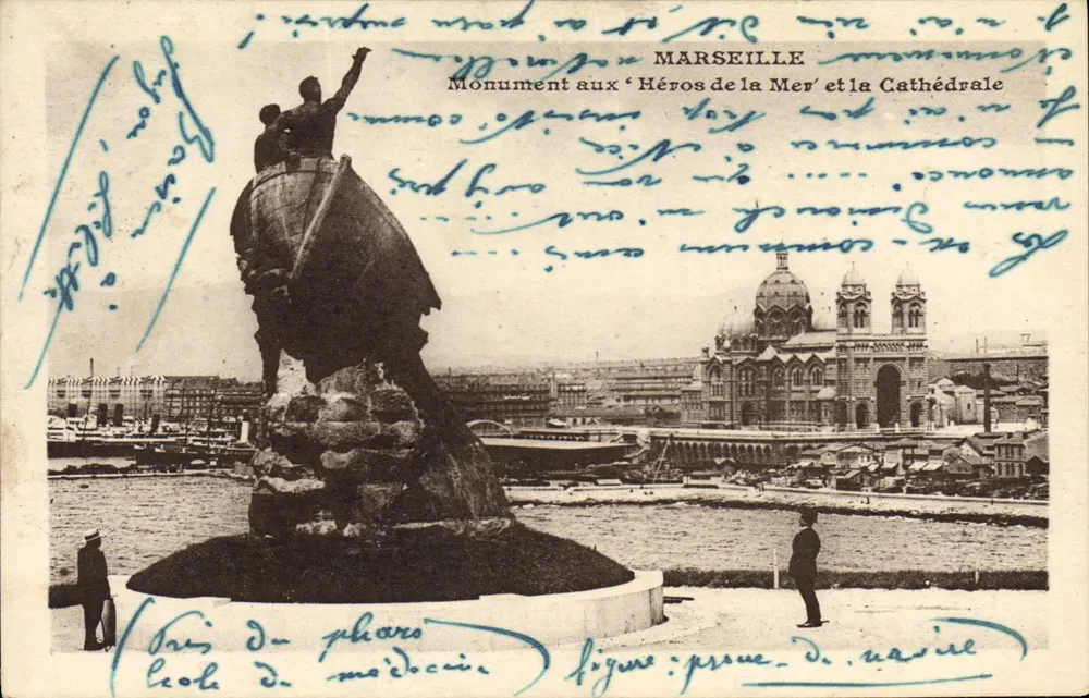 Marseille — Denkmal für die 'Helden des Meeres' und die Kathedrale — CRIT POSTAL - Vorderseite
