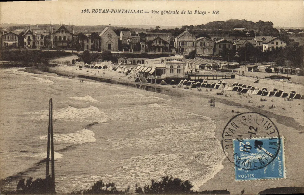 Royan-Pontaillac — Vista general de la Playa - BR — Bloc Frères, editor, Burdeos, n°168 - Anverso