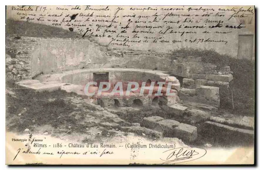 Nîmes — Römische Wasseruhr (Castellum Dividiculum) — Phototypie E. Lacour, n°1186 - Vorderseite