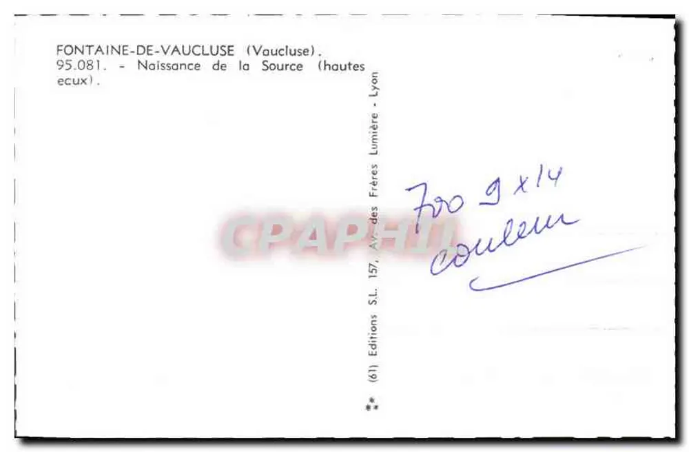 Fontaine-de-Vaucluse — Nascer da Fonte — Edições S.L. Lyon - Verso