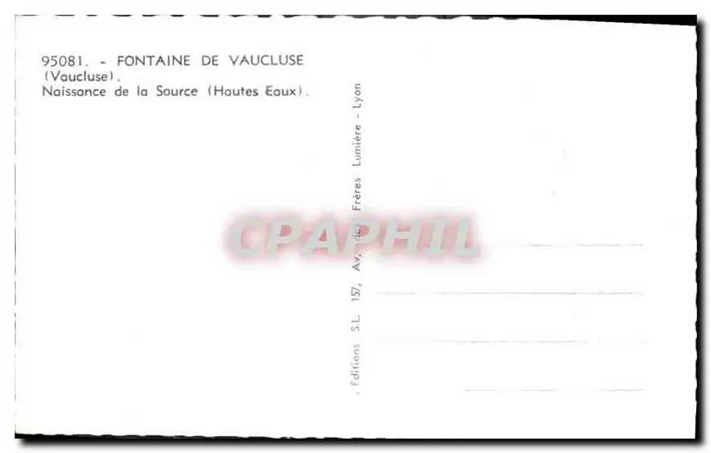 Fontaine de Vaucluse — Nascer da Fonte (Águas Altas) — Éditions S.L. Lumière, Lyon - Verso