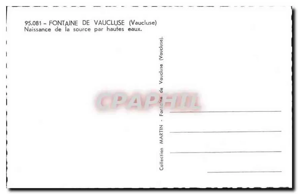 Fonte de Vaucluse — Nascer da fonte em águas altas — Coleção MARTIN - Verso