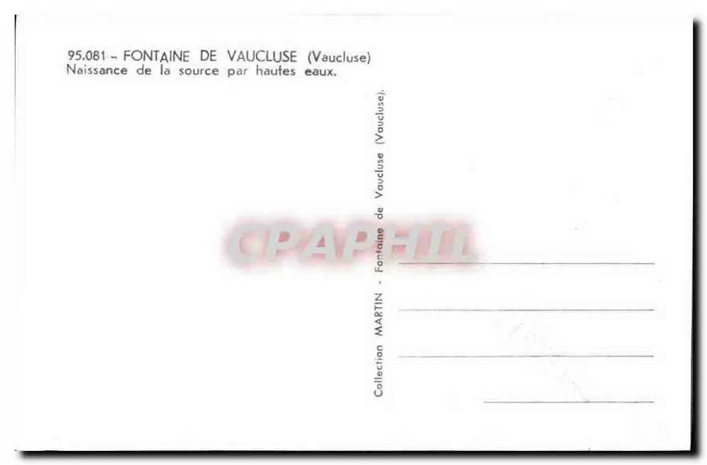 Fonte de Vaucluse — Nascer da fonte com águas altas — Coleção MARTIN - Verso