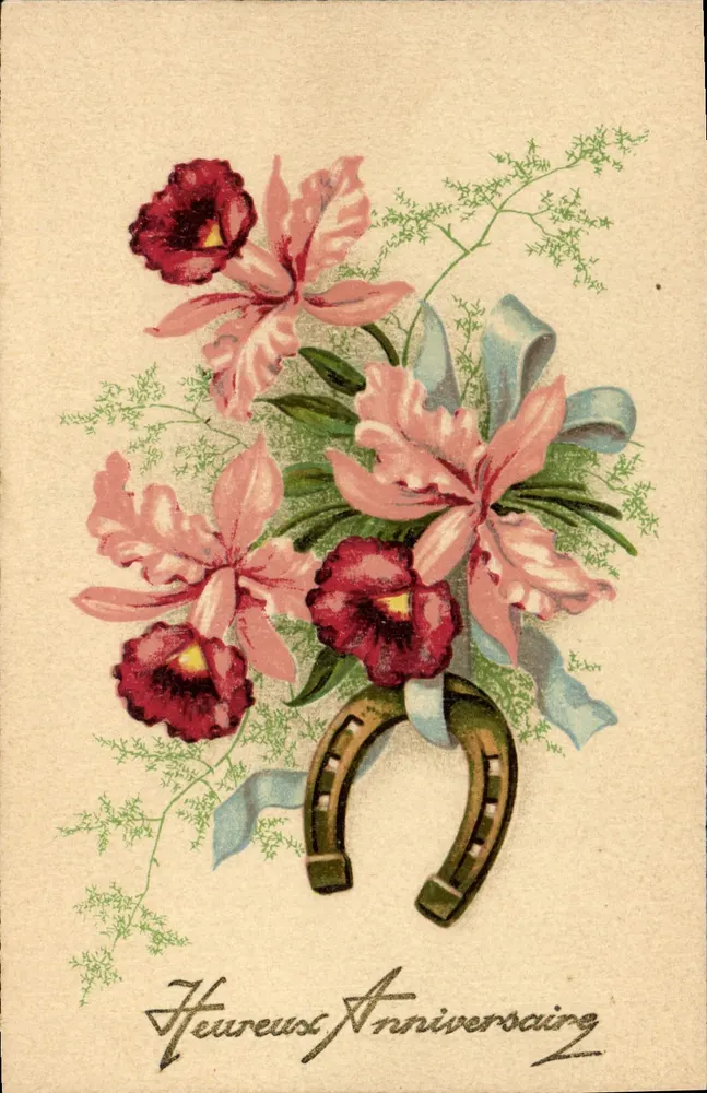 Mazzo di orchidee e orologio a sabbia — M.D. Paris — Serie 4.000 - Recto