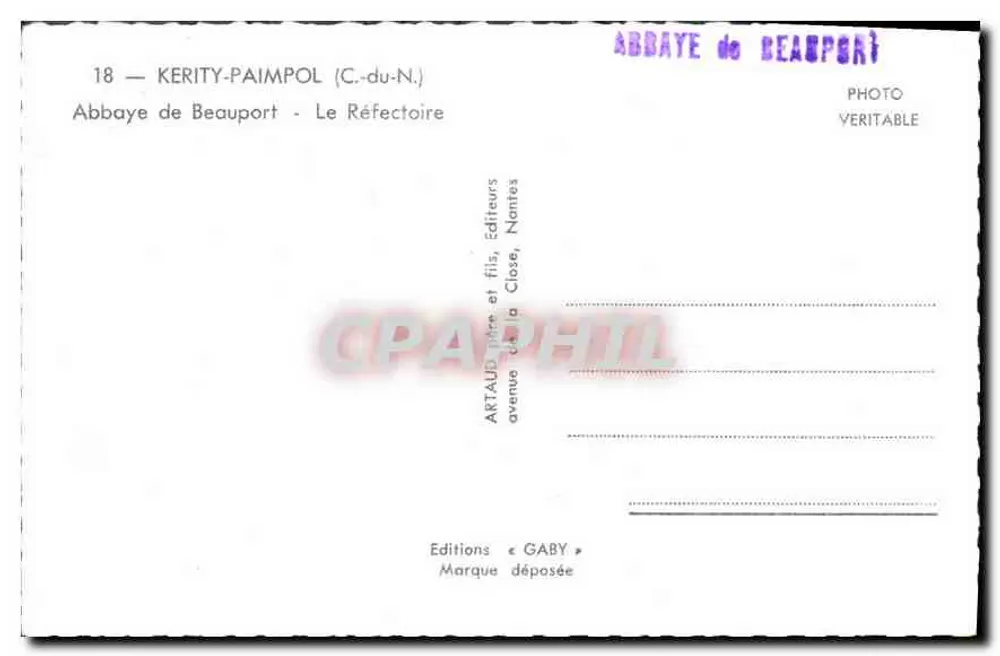Abtei von Beauport — Das Refektorium — Éditions Gaby, Nantes - Rückseite