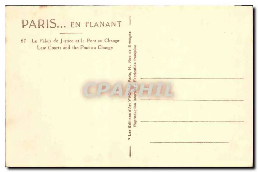 Paris — Das Palais de Justice und der Pont au Change — Éditions d'Art Yvon - Rückseite