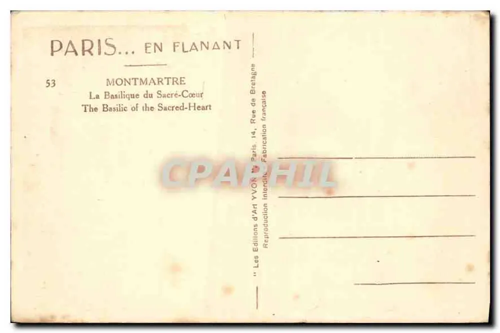 Montmartre — Basilika des Heiligen Herzens — Yvon Kunst-Editionen - Rückseite