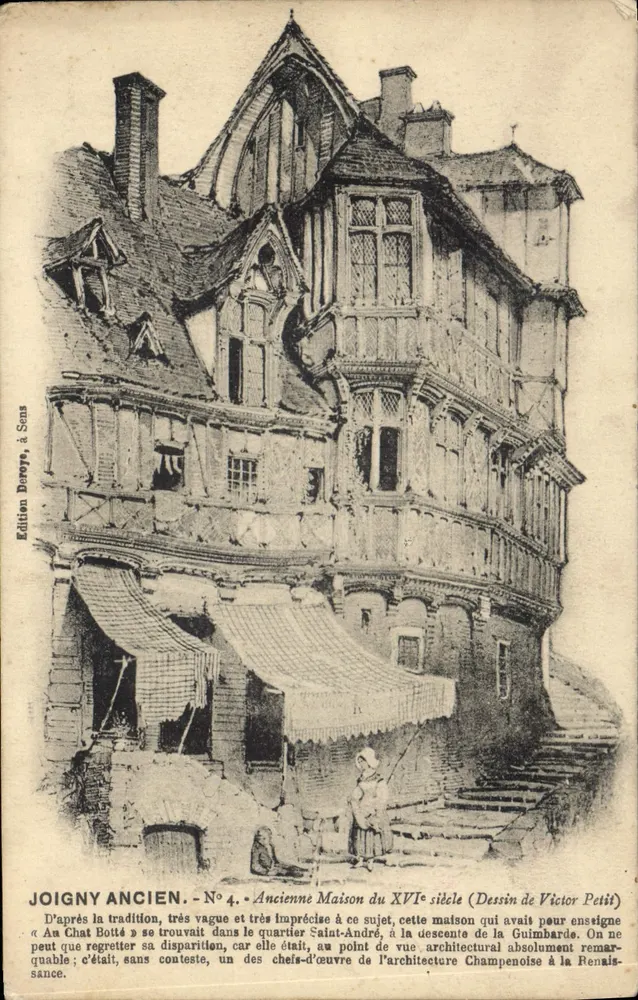 Joigny Alt — Altes Haus aus dem 16. Jahrhundert (Zeichnung von Victor Petit) — Deroye Edition, Sens - Vorderseite