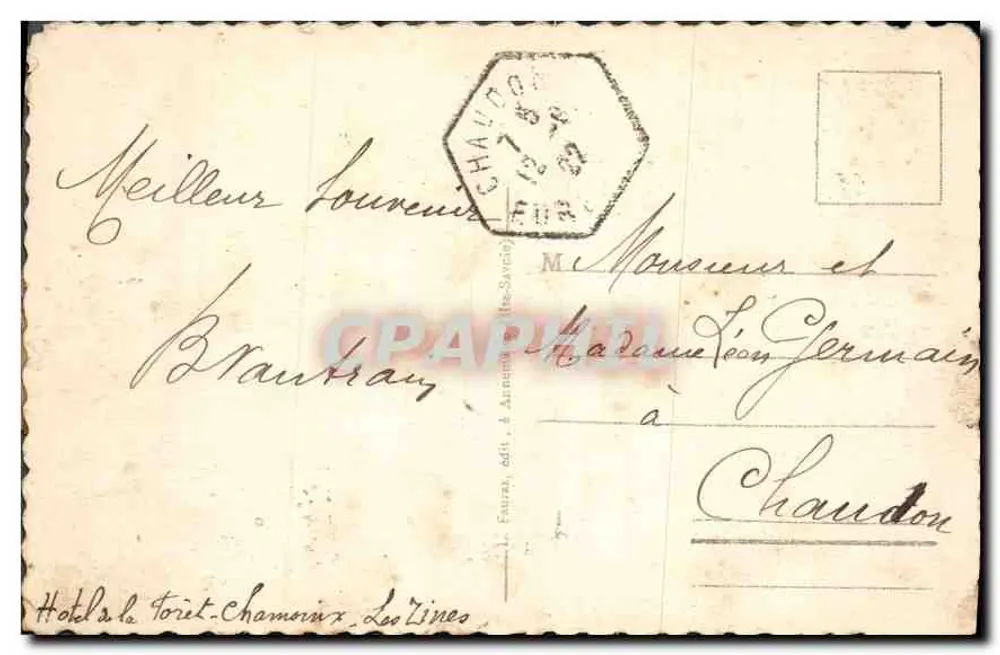 Chamonix (Haute-Savoie) und die Aiguilles — Verlag Fournas, Nr. 900 - Rückseite