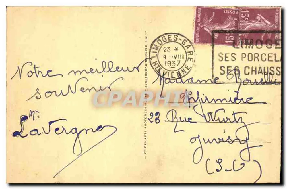 Limoges — Fontaine de l'Hôtel-de-Ville — Antike Ansichtskarte Nr. 134, Verlag Antike Ansichtskarte des Arts - Rückseite
