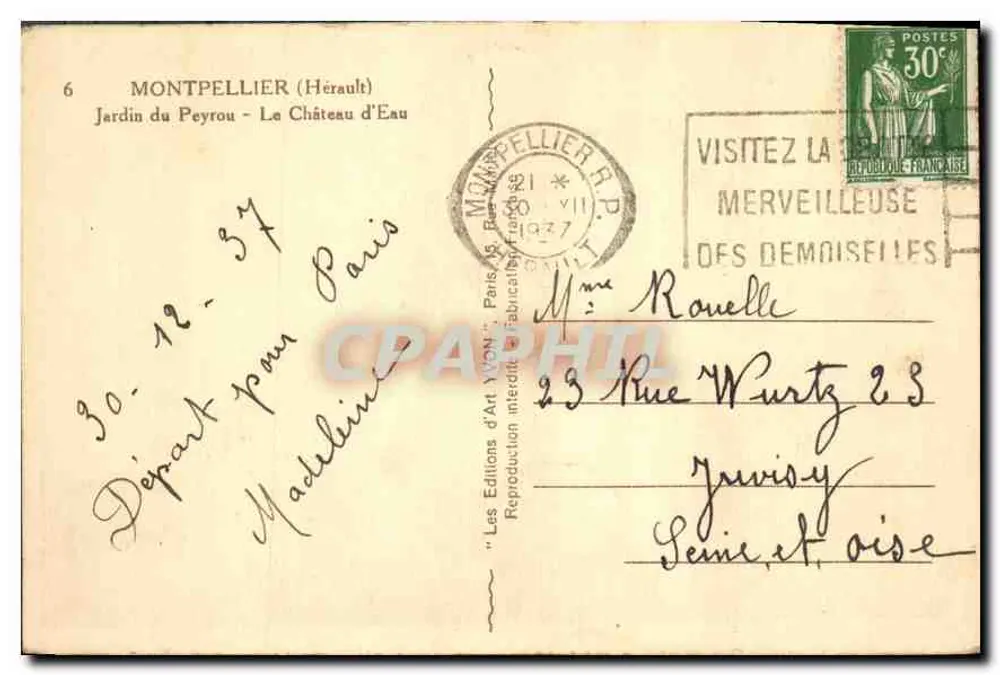 Jardin du Peyrou — Die Wasseruhr — Les Éditions d'Art Yvon, Montpellier - Rückseite