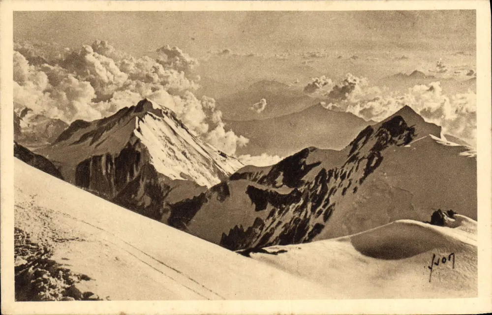 Massif du Mont-Blanc — Sonnenuntergang vom Vallot-Refuge aus — Éditions Art et Action, Paris - Vorderseite