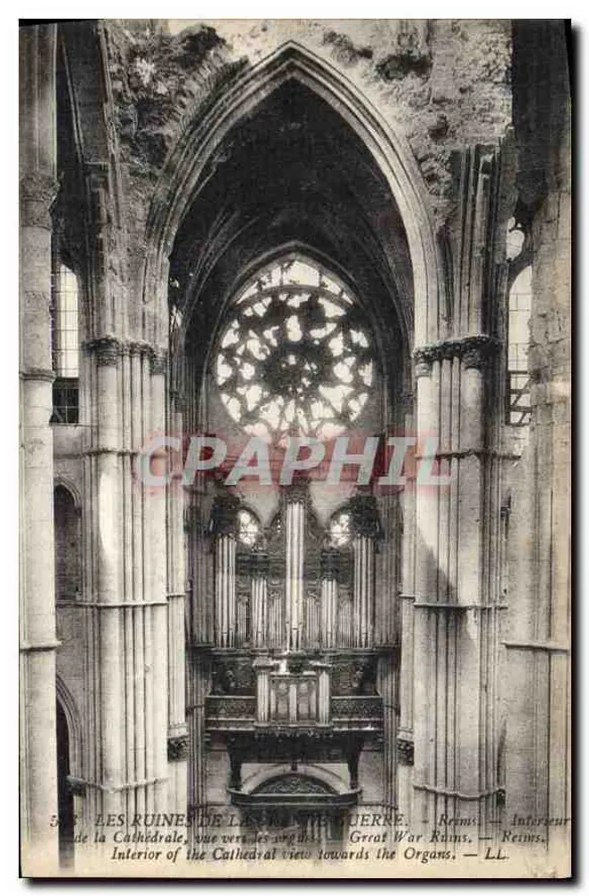 Ruinen der Kathedrale von Reims — Blick Richtung Orgeln — Reims — Innenansicht der Kathedrale, Blick Richtung Orgeln — LL - Vorderseite