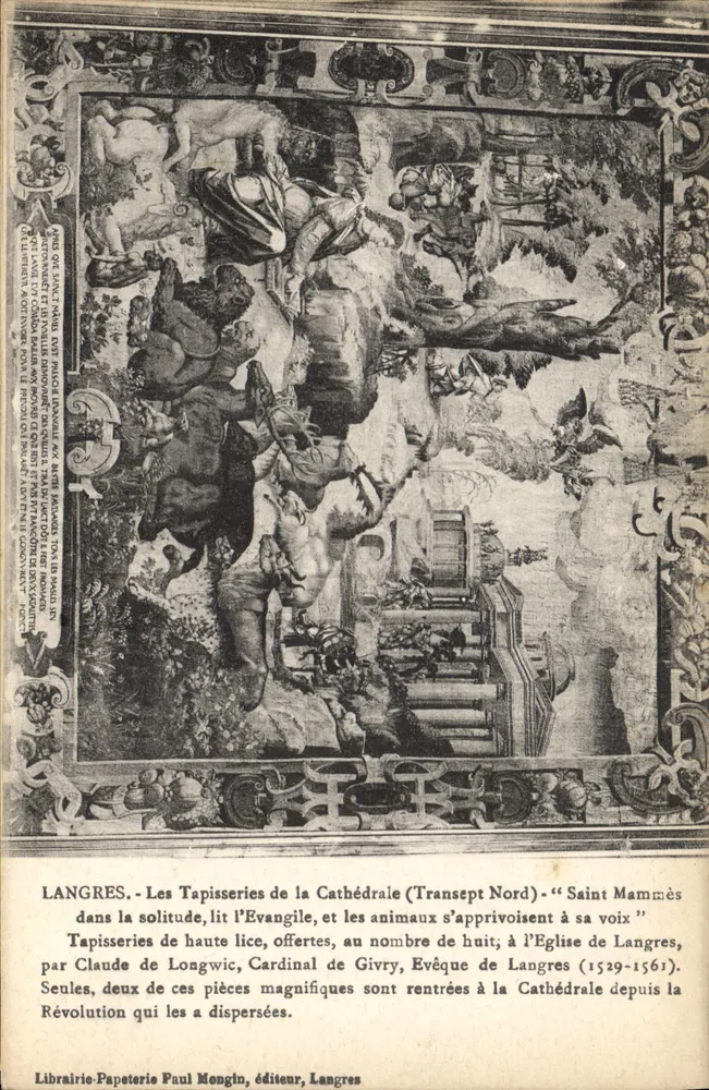 Langres - Tapisserien der Kathedrale (Nordtransept) - Saint Mammeès in der Einsamkeit, liest das Evangelium, und die Tiere sammeln sich zu seiner Stimme - Librairie-Papeterie Paul Mongin, Verleger, Langres - Vorderseite