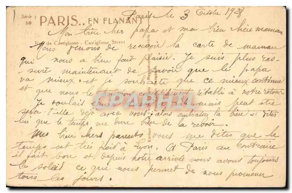 Paris. Spazieren — Rue de Castiglione — Yvov - Rückseite