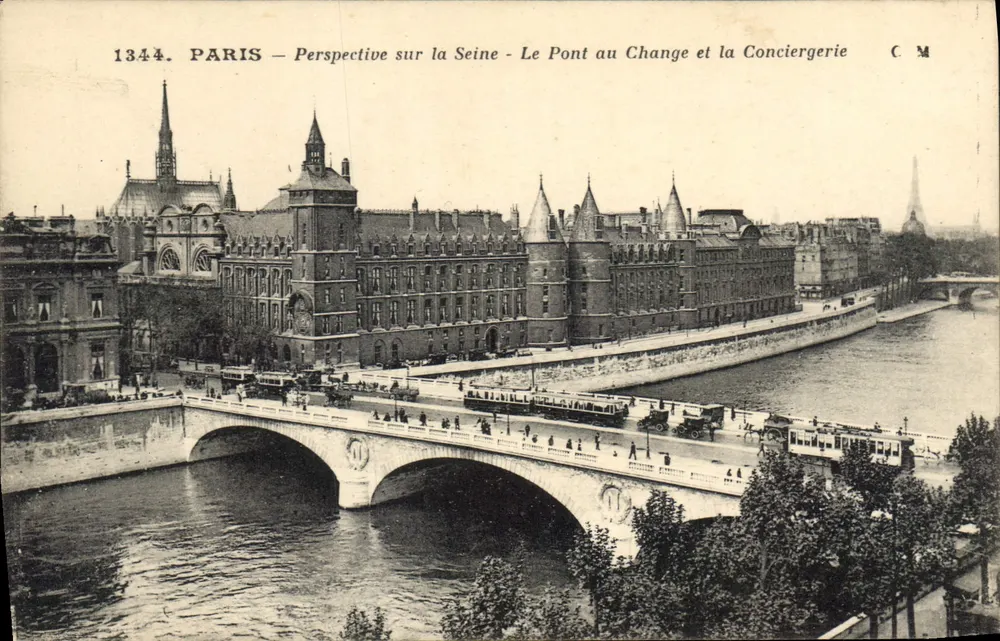 Paris — Aussicht auf die Seine — Der Pont au Change und die Conciergerie — C M - Vorderseite