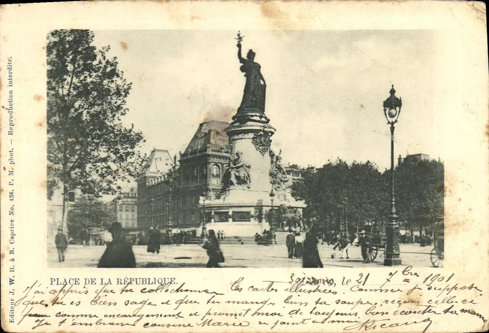 Place de la République — Monument de la République — Éditeur J. W. II. à B. Caprice No. 438 - Frente