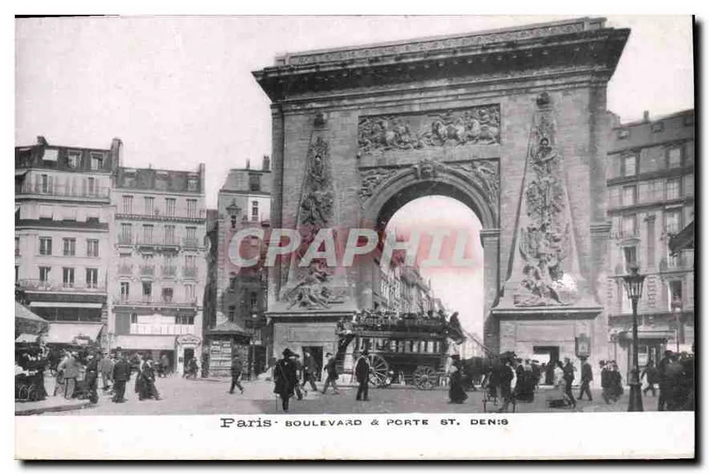 Paris - Boulevard & Porte Saint-Denis — vista do arco do triunfo — editor não identificado - Frente