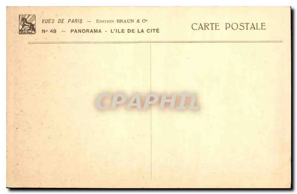 Paris — Vista panorâmica da Ilha de La Cité — Edição Braun & Cie, N° 49 - Verso